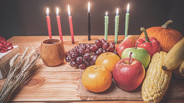 Kwanzaa holiday concept with decorate seven candles red, black a - Foto, Imagem