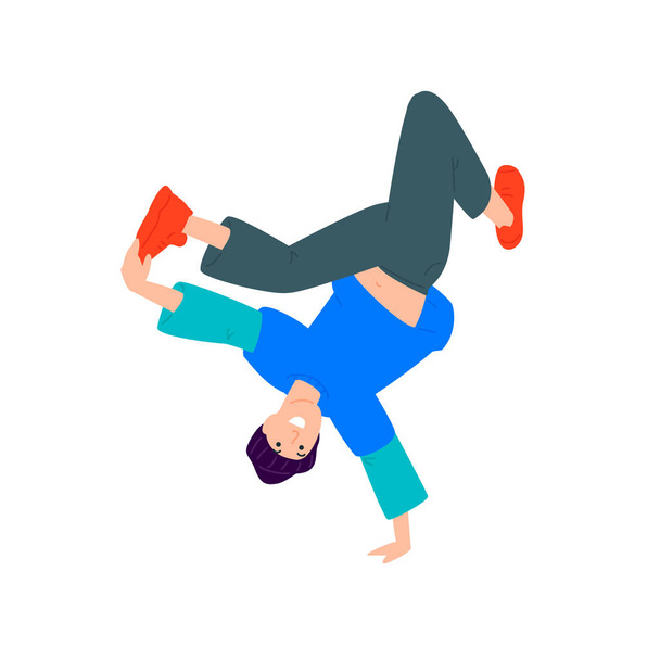 Illustration of a guy dancing upside down. Vector. A young dancer is standing on one arm. Flat style. Image isolated on a white background. Booty to the top. - Vector, Image