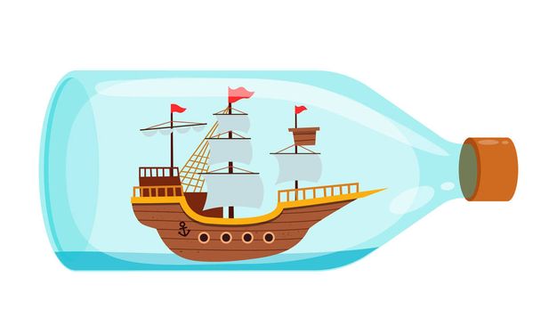 χαριτωμένο πλοίο στη διακόσμηση μπουκάλι ρεπλίκα - Διάνυσμα, εικόνα