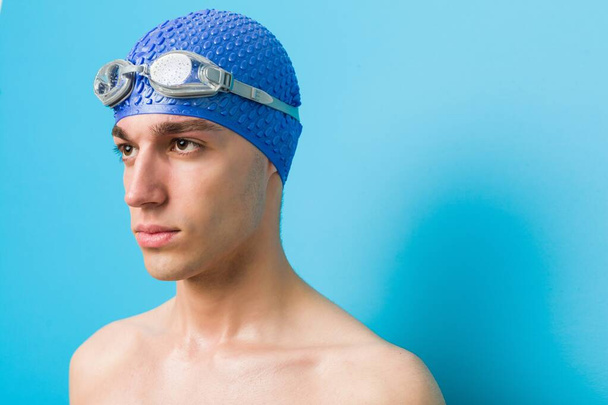 Close up of a teenager caucasian swimmer man - Фото, зображення