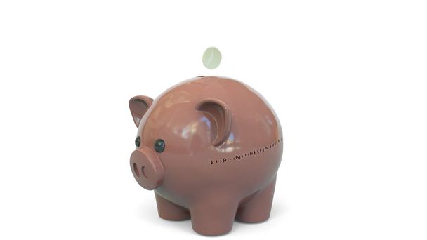 Peníze padají do prasečí banky s textem For Unforseen Expenses. 3D vykreslování související s úsporami - Fotografie, Obrázek