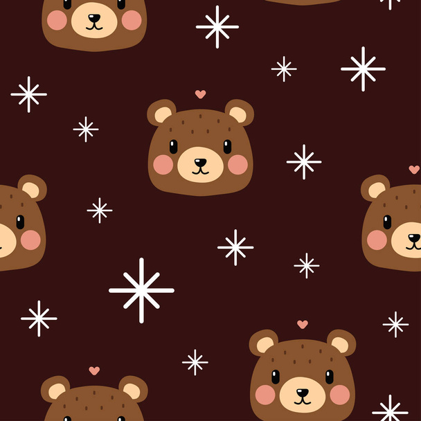 Alegre patrón oso sobre fondo marrón
 - Vector, imagen
