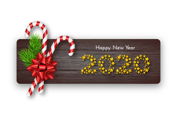Cartão de presente de Natal. Feliz Ano Novo 2020. Números de estrelas douradas
 - Vetor, Imagem