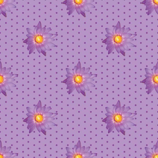 Flor inconsútil en puntos sobre fondo púrpura estampado
 - Vector, Imagen