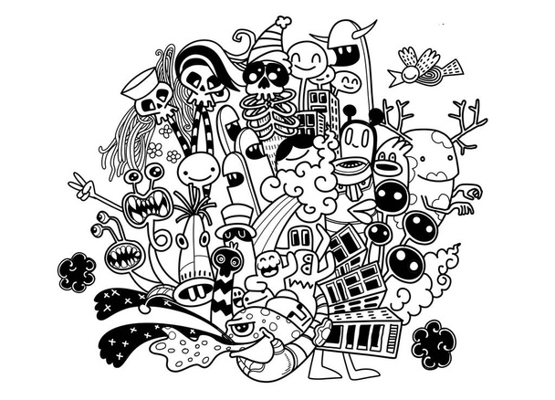 Vector illustratie van Doodle schattig Monster achtergrond, Hand loting - Vector, afbeelding