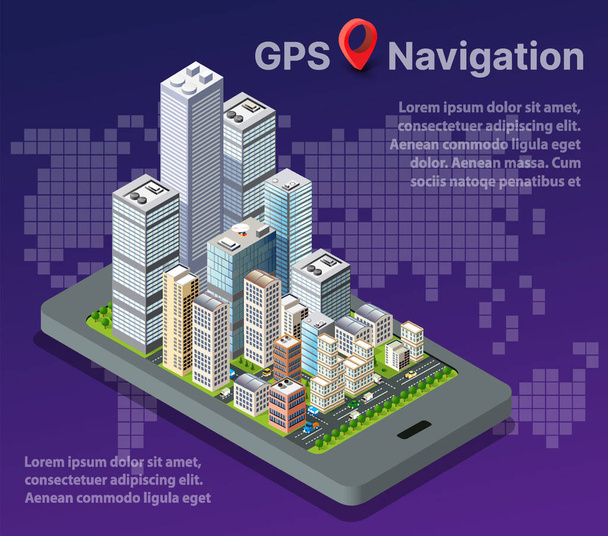 Izometrikus várostérkép navigációk városi térképészet - Vektor, kép