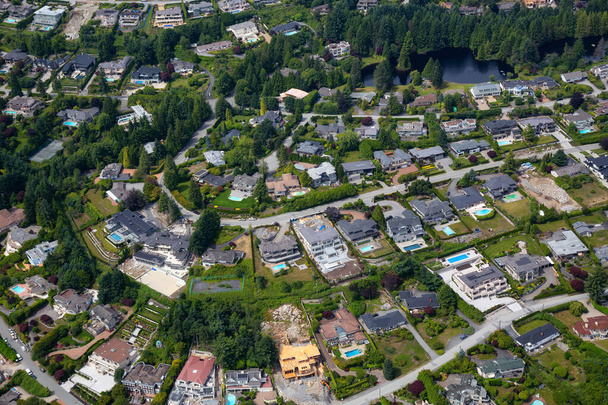 Aerial View of luxury homes in British Properties, West Vancouver, British Columbia, Canada. Taken during a sunny summer day. - Photo, Image