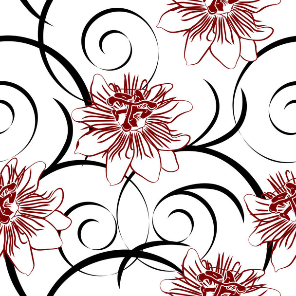 seamless pattern with red passionflower - ベクター画像