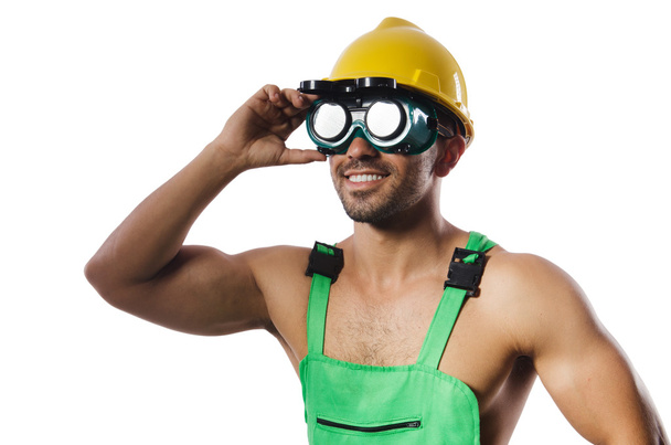 man in groene overall met bril - Foto, afbeelding