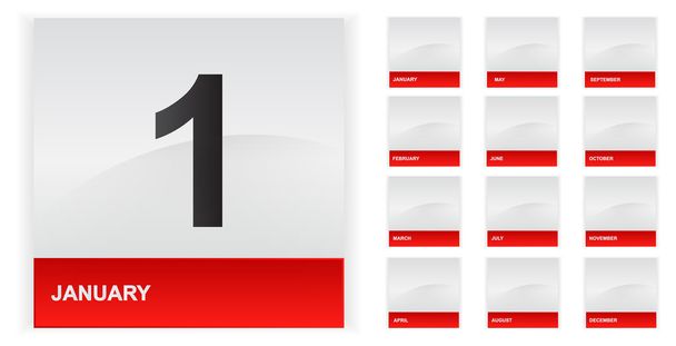 Havi naptár piros lapok ikonok beállítása - Vektor, kép