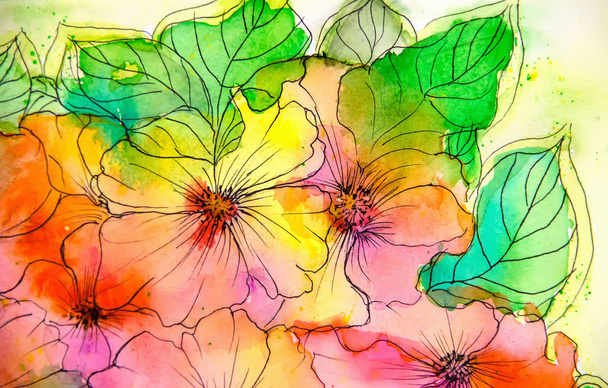 Watercolor painting impressionism style, textured painting, flor - Фото, изображение