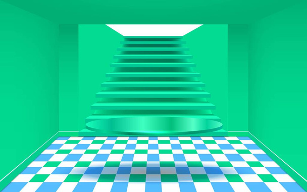 πράσινη σκάλα με πράσινη βιτρίνα στο πράσινο δωμάτιο - Διάνυσμα, εικόνα