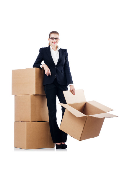 Woman businesswoman with boxes - Photo, Image