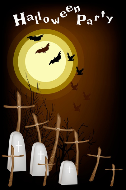 夜の背景に、墓地の上を飛んで悪のコウモリ - ベクター画像