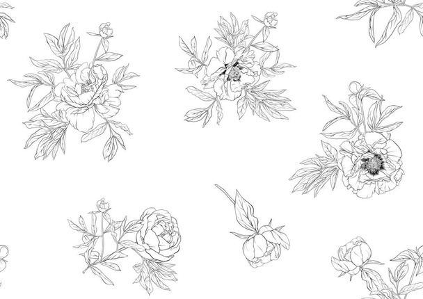 Peony flowers. Seamless pattern, background. - Vector, Image