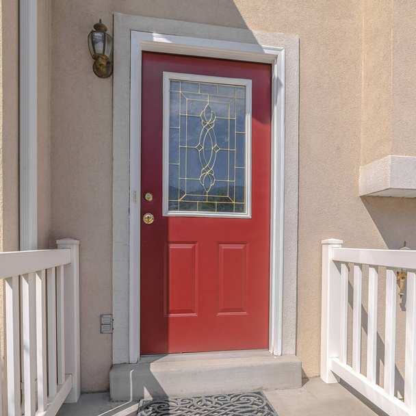 Square Red front door and steps of traditional home - Photo, Image
