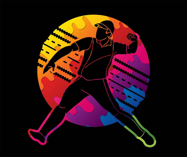Cricket bowler sport játékos akció rajzfilm grafikus vektor - Vektor, kép