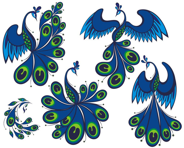 Peacock vector set.  Bird logo - Вектор,изображение