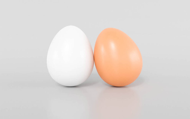 Brown and white egg on white background 3d illustration render - Photo, Image