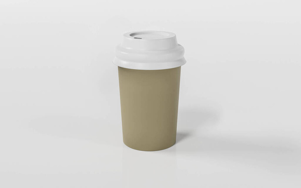茶色いサーモカップでテイクアウトコーヒー。白い背景の3Dレンダリングイラストに孤立しています - 写真・画像