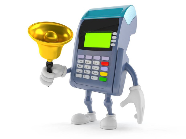 Χαρακτήρας αναγνώστη πιστωτικών καρτών χτυπά ένα handbell - Φωτογραφία, εικόνα