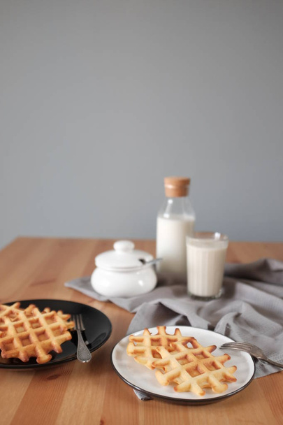 delicious and tasty waffles with milk - Φωτογραφία, εικόνα