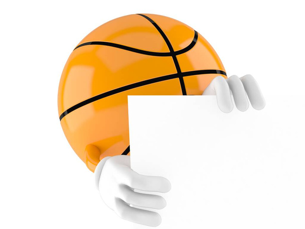 Kosárlabda karakter mögött fehér tábla - Fotó, kép