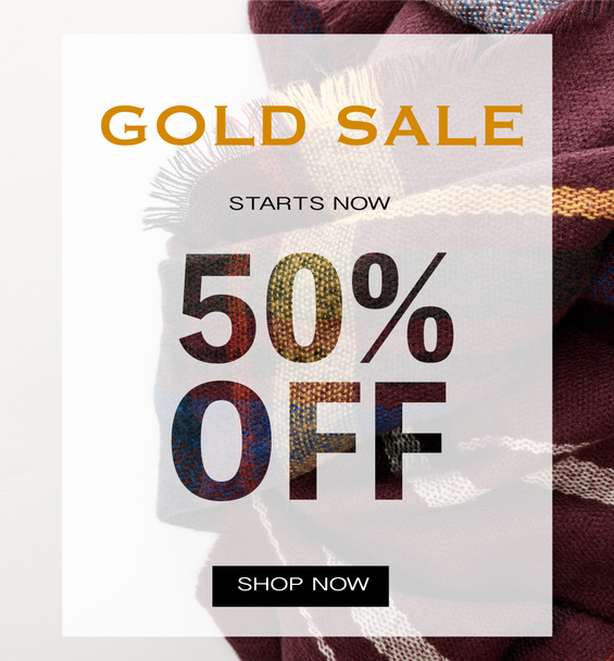 felső nézet burgundi gyapjú kockás sál fehér háttér arany eladó 50 százalékkal le illusztráció - Fotó, kép