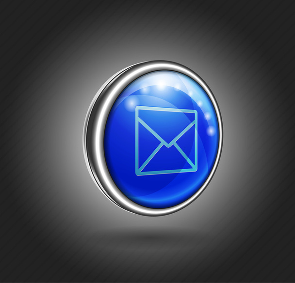 3d icon blue glass with metal shell, email - Vecteur, image