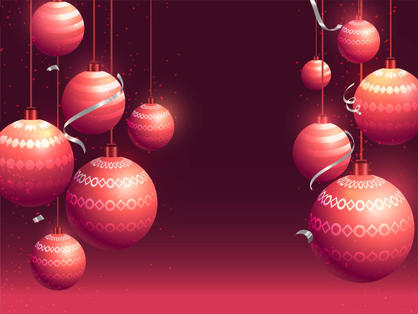 Realstic baubles hang on burgundy background can be used as gree - ベクター画像