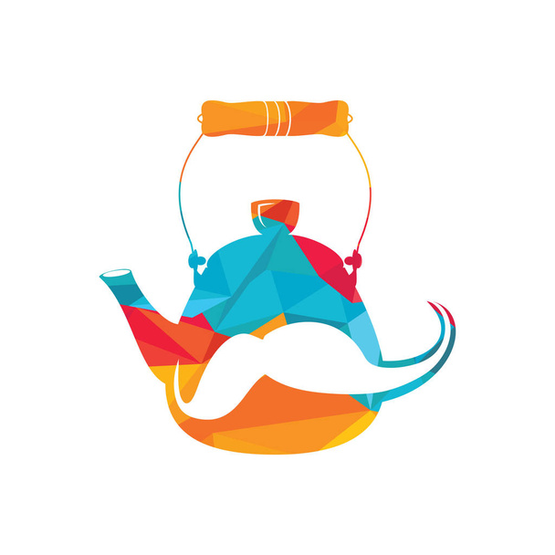 Design del logo vettoriale del caffè virile. Teiera e baffi icona di design. Buono per caffetteria, negozio di tè o caffè
. - Vettoriali, immagini