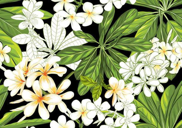 熱帯植物や花。シームレスなパターン - ベクター画像