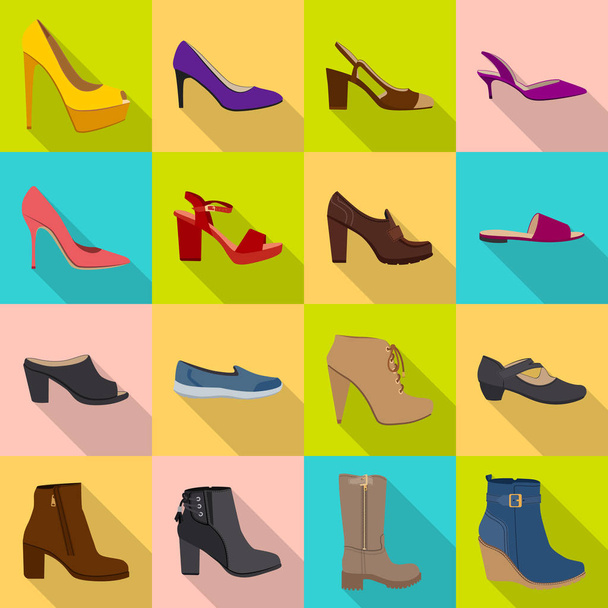 Vector illustration of footwear and woman sign. Set of footwear and foot stock vector illustration. - Wektor, obraz