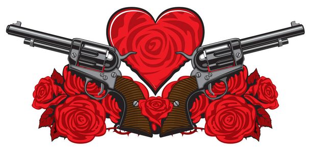 Banner on the theme of love and death with pistols - Διάνυσμα, εικόνα