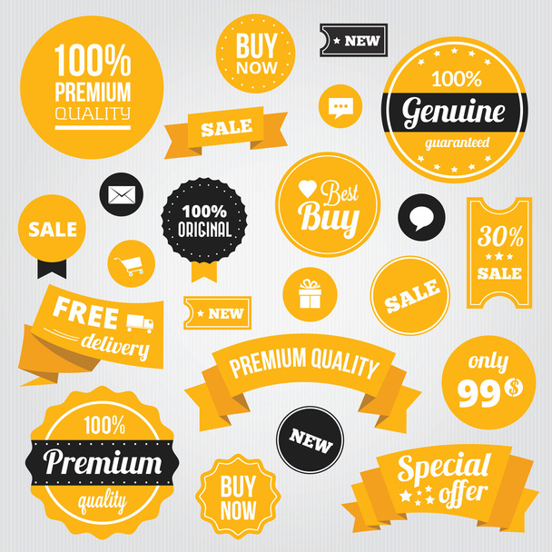 Vector Stylish Labels Badges Stickers and Ribbons Set Yellow - Vetor, Imagem