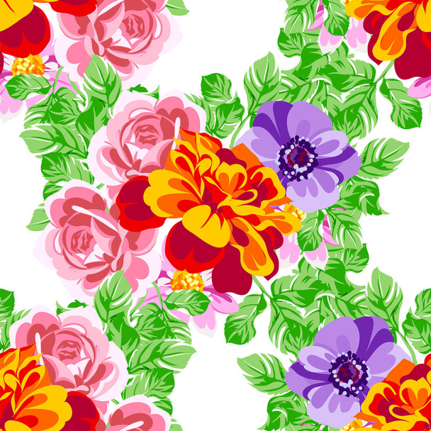 Colourful vintage style flowers seamless pattern - Вектор,изображение