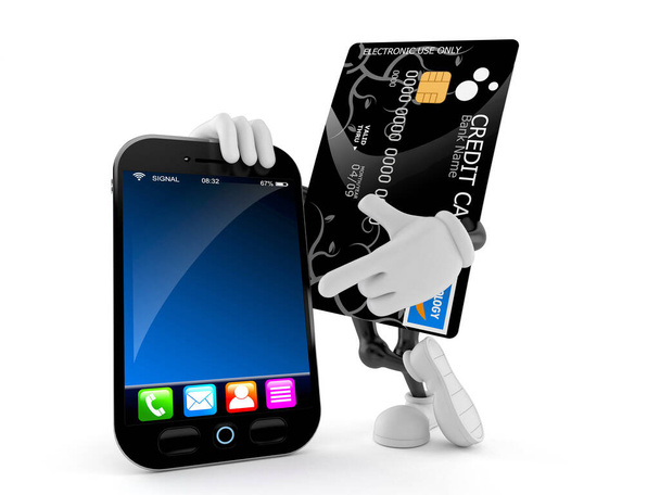 Personaje de tarjeta de crédito con teléfono inteligente
 - Foto, Imagen