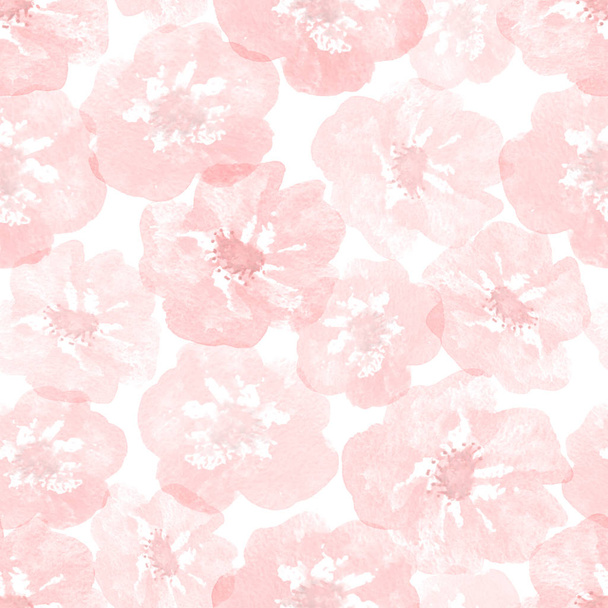 Delikatny różowy akwarela kwiaty na białym tle. Płynne - Zdjęcie, obraz