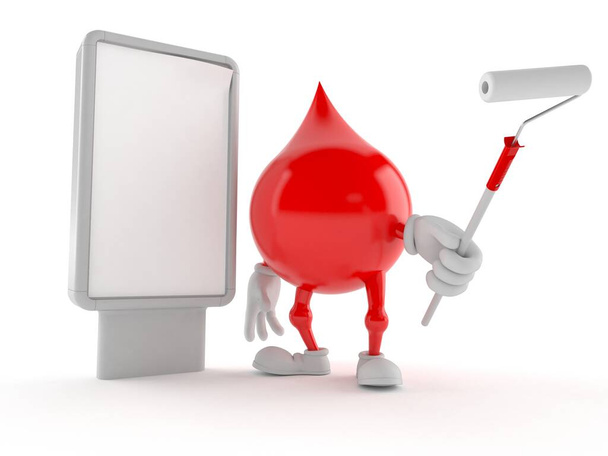 Bluttropfen-Charakter mit leerer Plakatwand - Foto, Bild