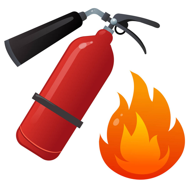 Color image of fire extinguisher on a white background. Fire, flame, extinguisher. Vector illustration set. - Vektör, Görsel