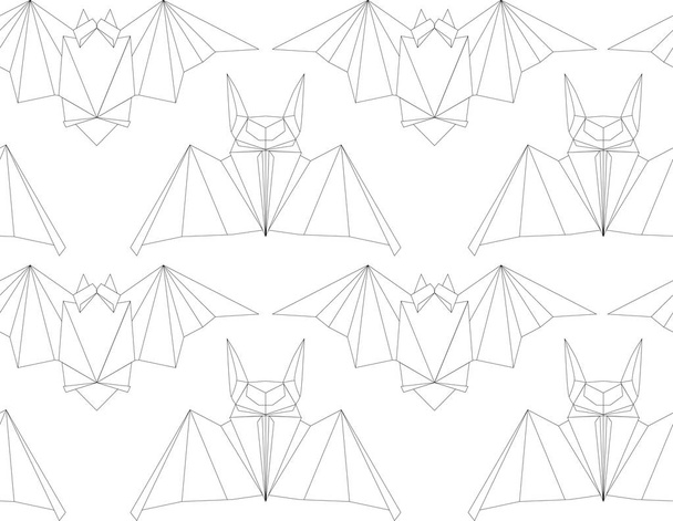 Seamless texture with outline poligonal bats in a row. Halloween holiday. Animal origami. Paper zoo. Vector line art pattern - Διάνυσμα, εικόνα
