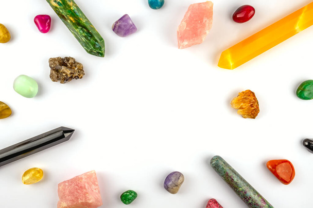 Natural gem geological crystals and stones on white background - Photo, Image