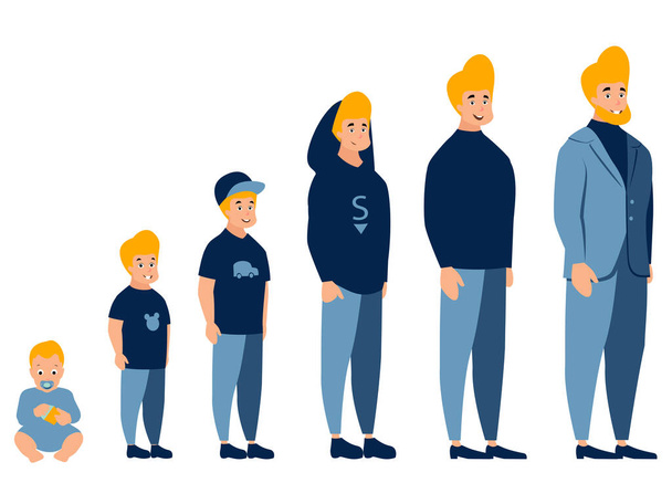 Stages of development of men. From baby to businessman. In minimalist style Cartoon flat - Photo, Image