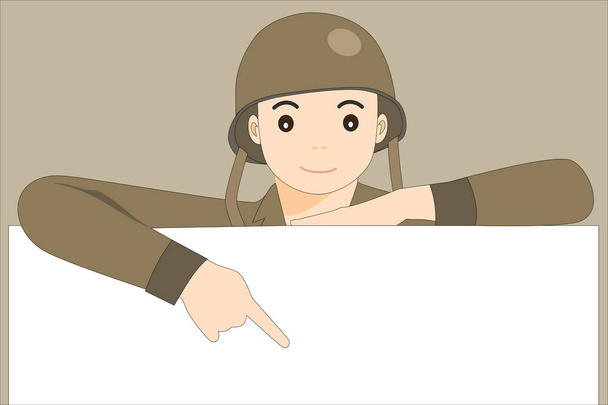 Segunda guerra mundial soldado com capacete mostrando placa em branco
 - Vetor, Imagem