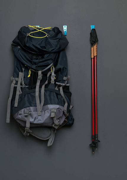 uniform for nordic walking hanging on a hanger, on a gray background. - Foto, afbeelding