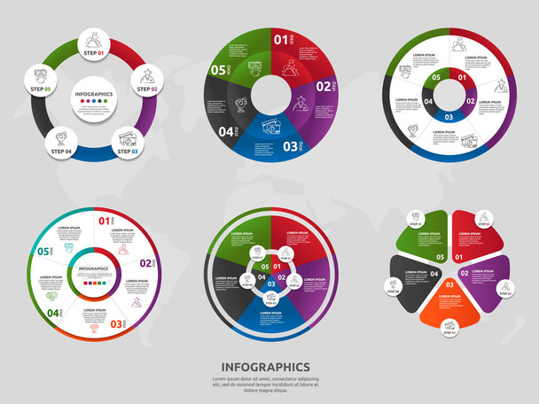 Vektori malli ympyrä ja sektori infographics. Aseta liiketoimintakonsepti 5 vaihtoehtoa. Käytetään sisältöön, vuokaavio, aikajana, tasot, markkinointi, esittely, kaavio, kaaviot, diaesitys, kaavio
 - Vektori, kuva