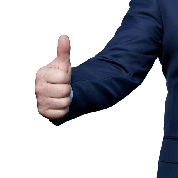 Hombre de negocios superior muestra gesto pulgar hacia arriba aislado en blanco
 - Foto, Imagen