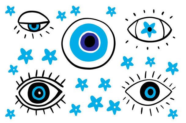 Velké oči nastavit různé formy ručně kreslené vektorové ilustrace v kresleném komiksu - Vektor, obrázek