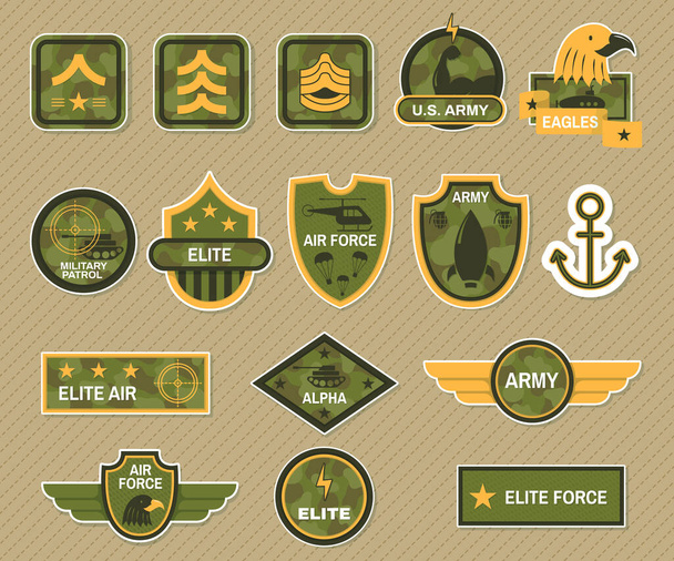 Vojenský symbol a armádní odznak nastavený vektor - Vektor, obrázek