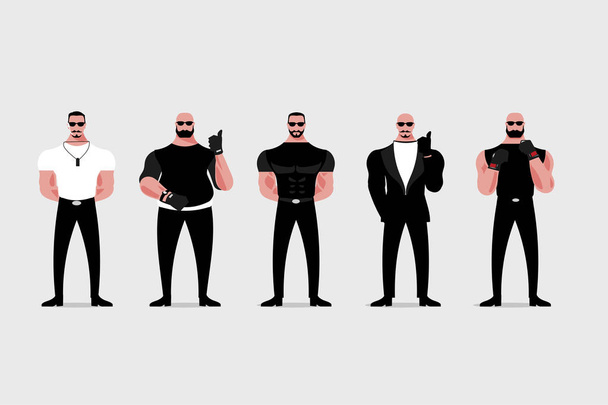 Security Guard or Bouncer in Black Suit and Sunglasses - Vector, Image